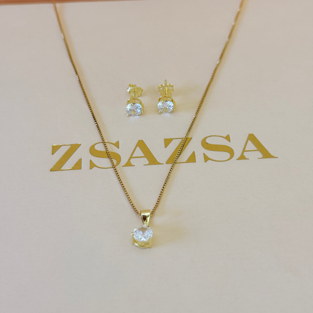 Solitaire zircone sterling silver gold plated set