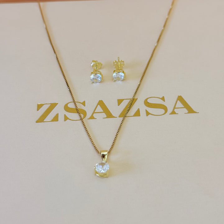 Solitaire zircone sterling silver gold plated set