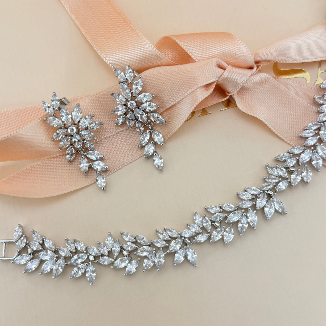 Marquise zircone silver earrings and bracelet