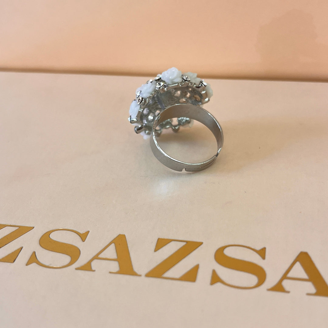 Swarovski crystals and roses white gold plated earrings and ring