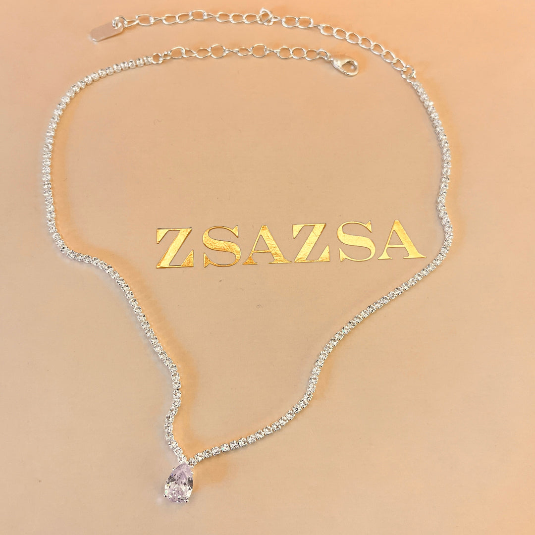 Teardrop zircone white gold plated set