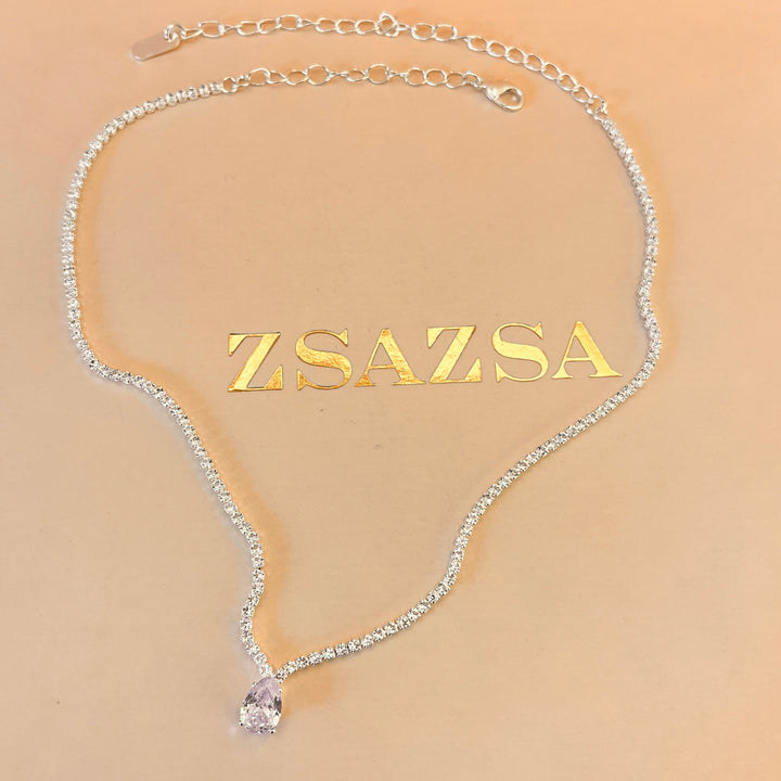 Teardrop zircone white gold plated set