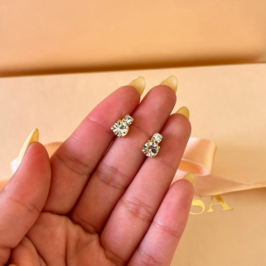 Double preciosa crystals gold plated studs