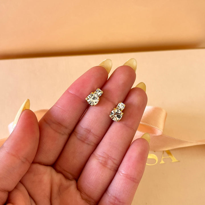 Double preciosa crystals gold plated studs