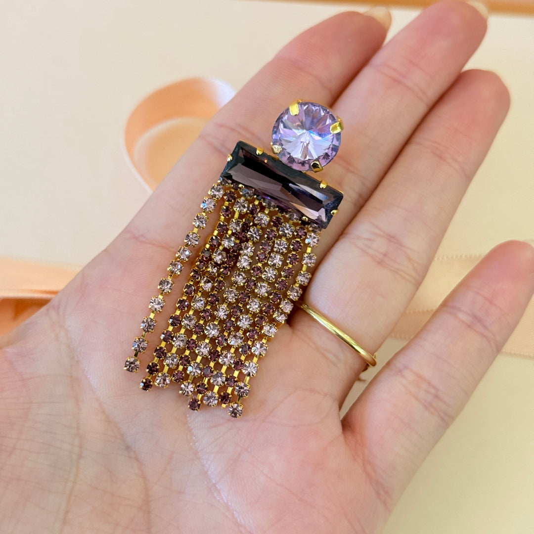 Lilac and purple preciosa crystals gold plated brooch