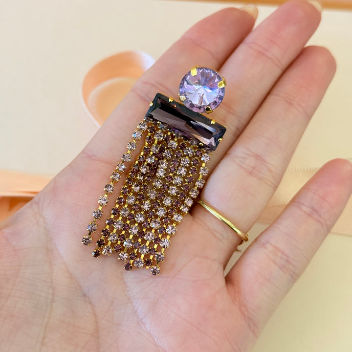 Lilac and purple preciosa crystals gold plated brooch