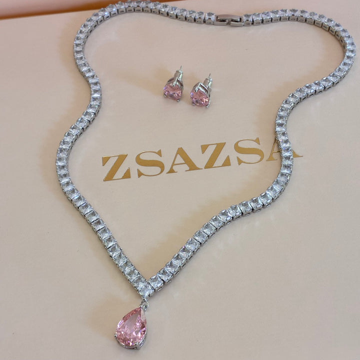 Teardrop zircone light pink silver set