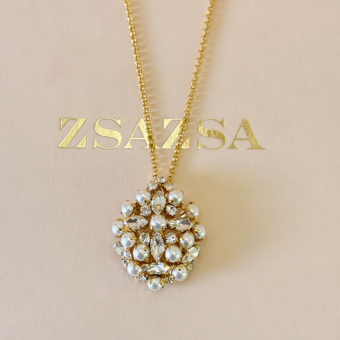 Preciosa crystals & pearls chunky gold plated pendant set