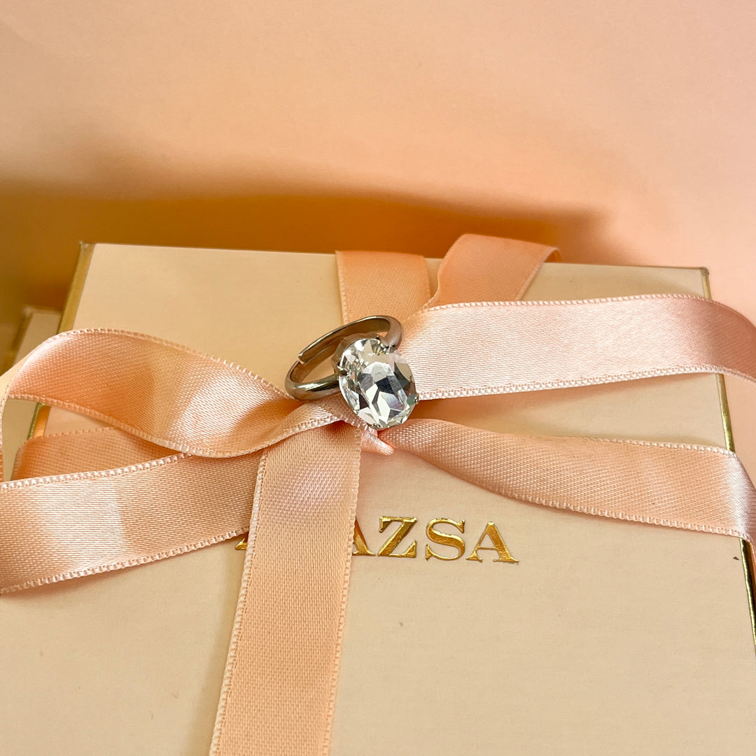 Swarovski crystals oval white gold plated ring