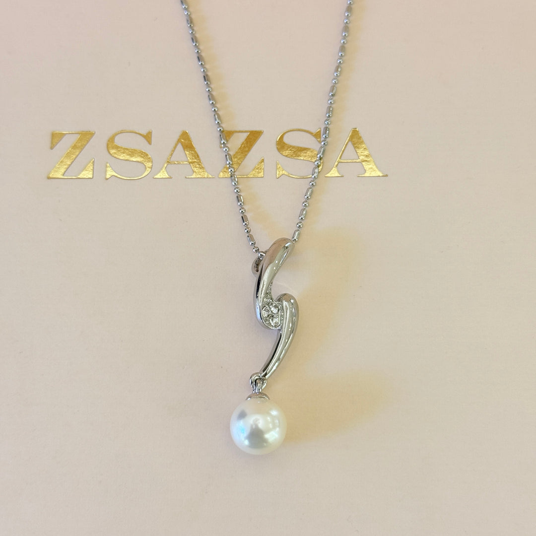 Swarovski crystals & pearl silver pendant set