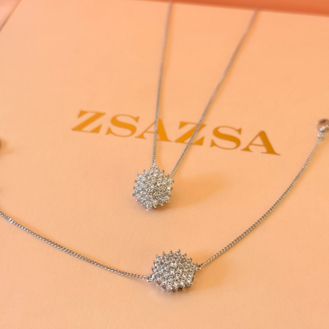 Flower Zircone silver pendant and bracelet