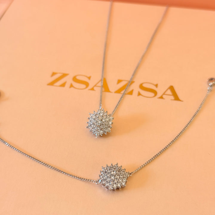 Flower Zircone silver pendant and bracelet