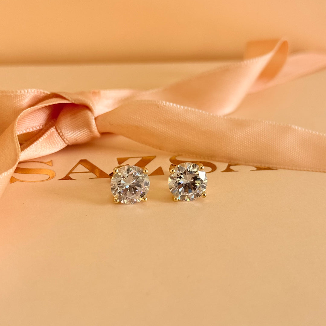 Big solitaire zircone gold plated earrings