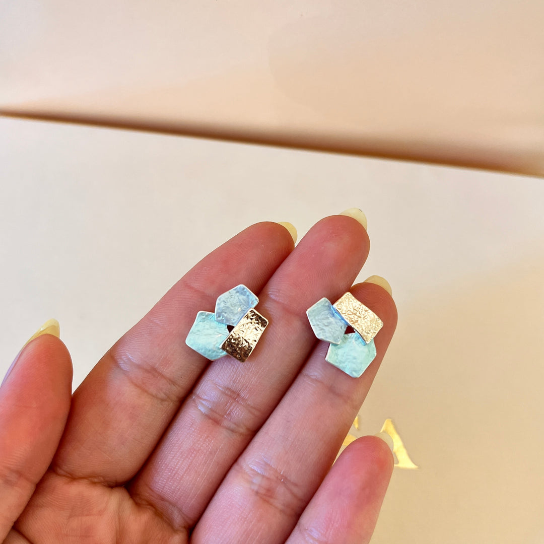 Enamel light blue and light turquoise studs earrings