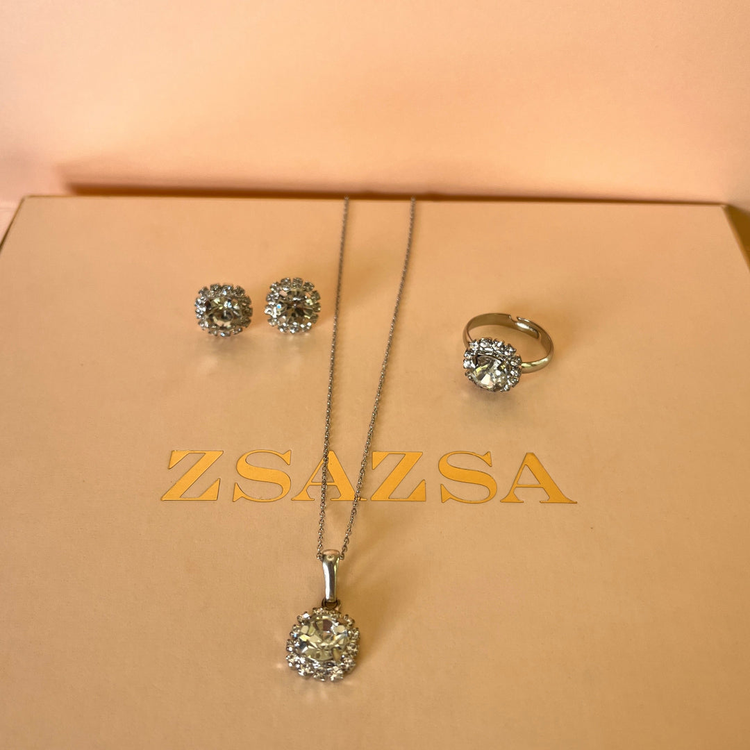 Preciosa crystals flower white gold plated set
