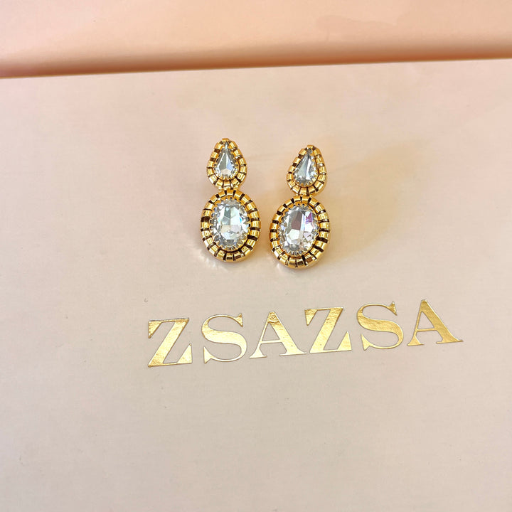 Swarovski crystals teardrop and oval gold plated set