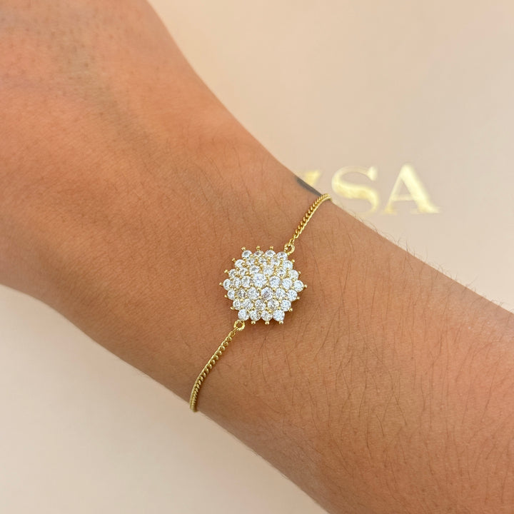 Zircone flower gold plated pendant & bracelet
