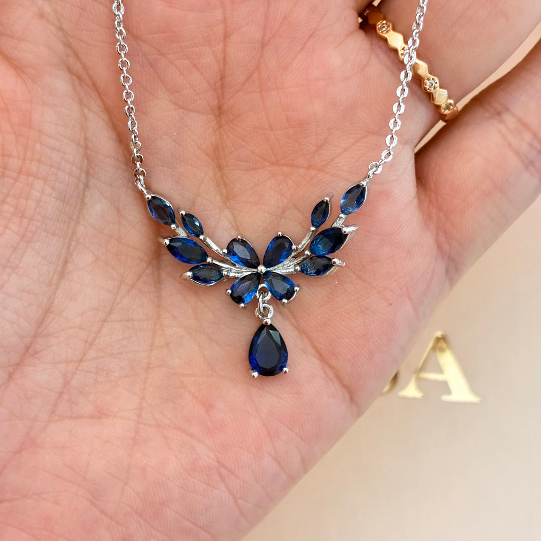 Navy blue flower silver set