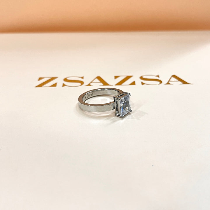 Zircone rectangular stainless steel ring