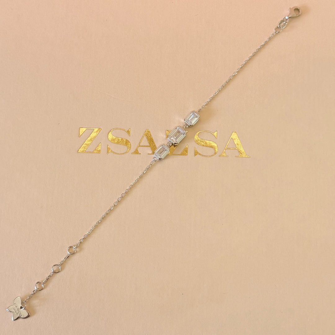 Dainty rectangular zircone sterling silver bracelet