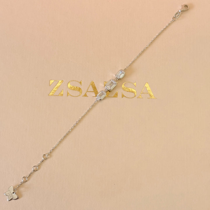 Dainty rectangular zircone sterling silver bracelet