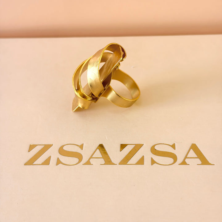 Handmade Rectangle Ribbon Gold Ring | Gold Plated | ZsaZsa