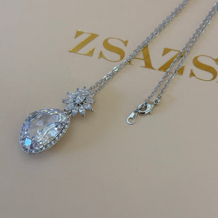 Asymmetric zircone silver pendant