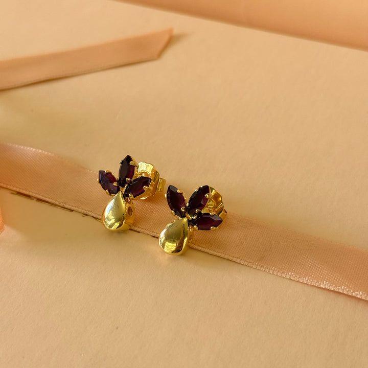 Marquise plum Swarovski crystals gold plated earrings