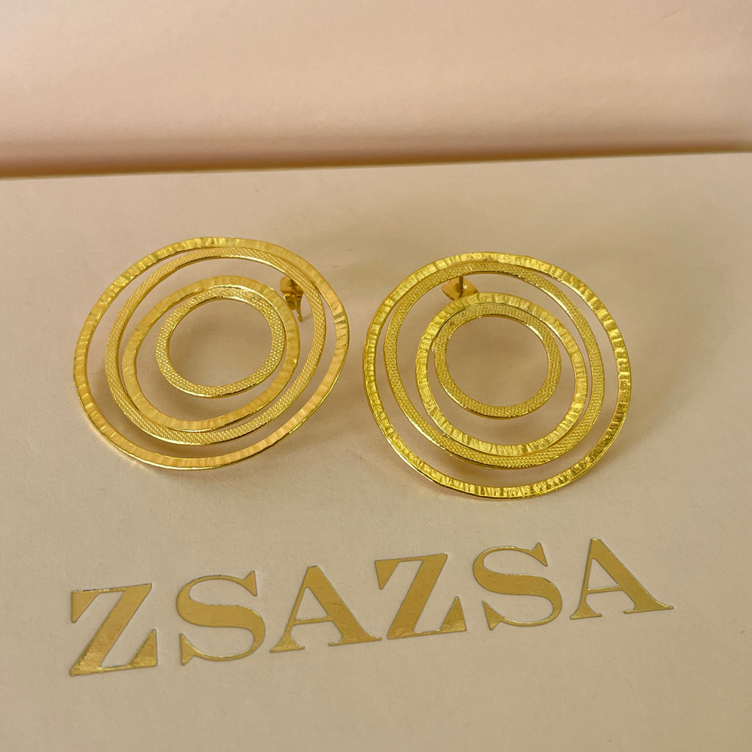 Round & spiral gold handmade earrings & bangle