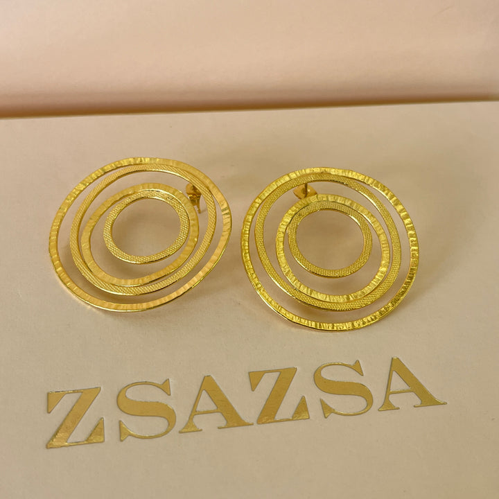 Round & spiral gold handmade earrings & bangle