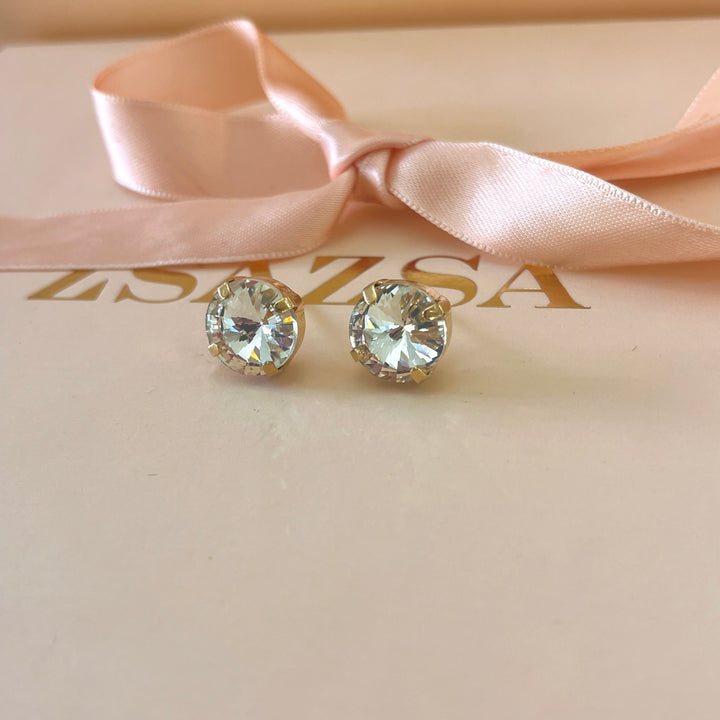 Preciosa crystals round gold plated solitarie studs