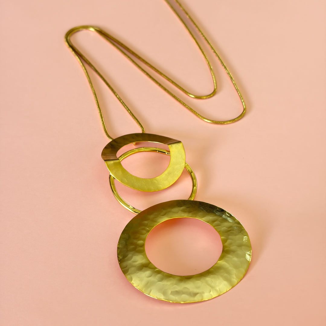Handmade 3 Hollow Circles Long Gold Necklace | Gold Plated | ZsaZsa