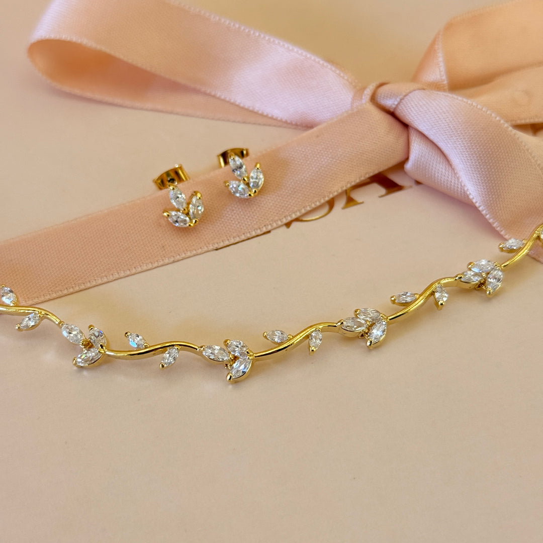 Marquise zircone gold plated earrings and bracelet set