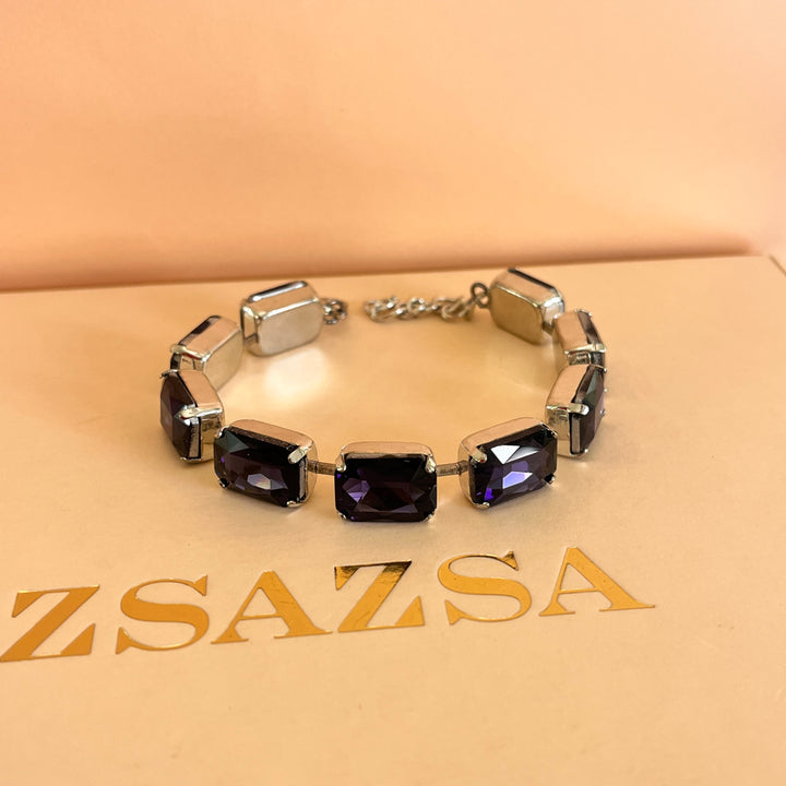 Rectangular purple preciosa crystals bracelet