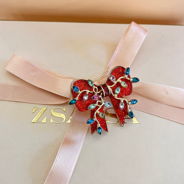 Red Christmas bow brooch
