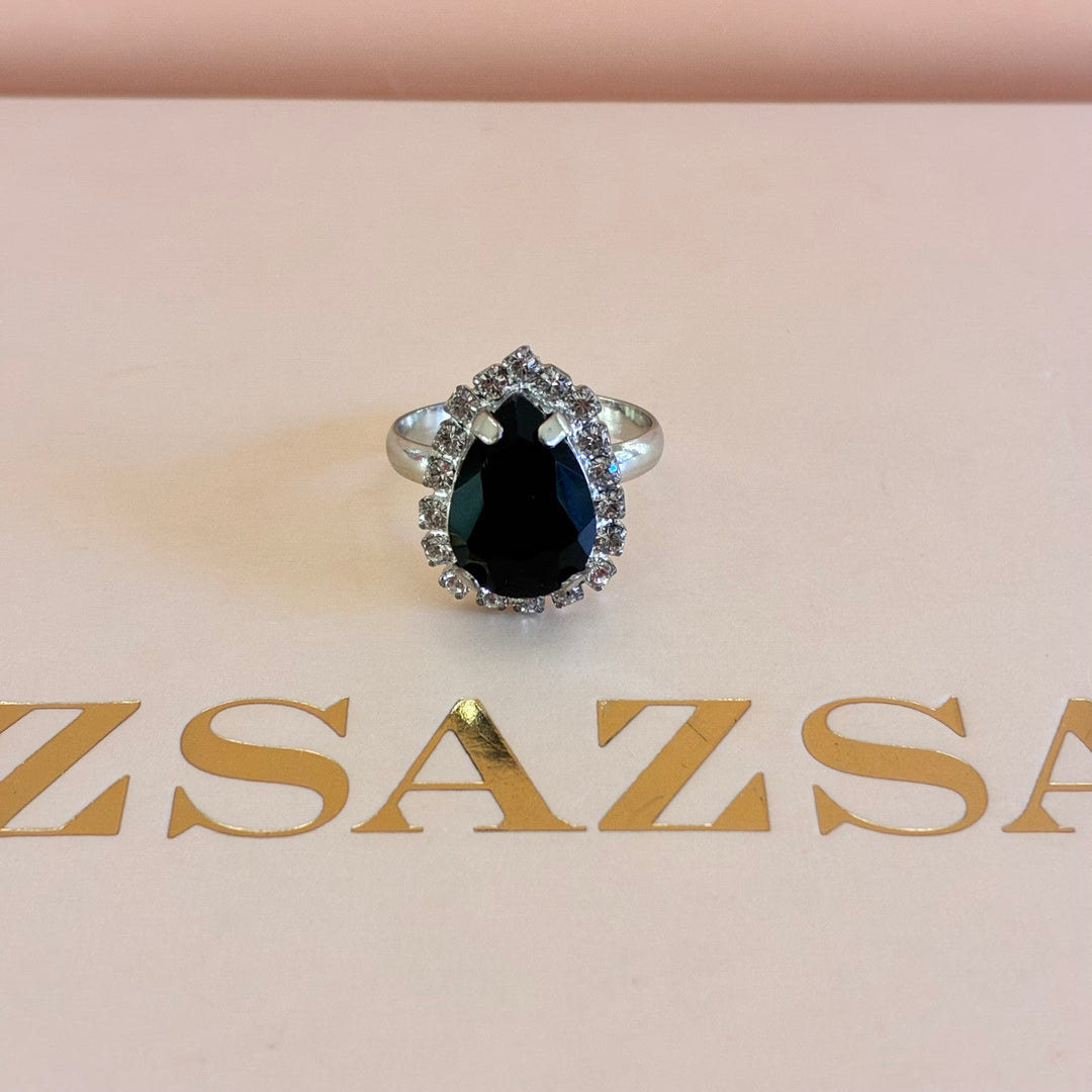 Black Teardrop Preciosa crystals set