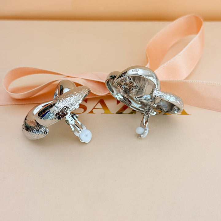 Plain chunky twisted silver clip on earrings