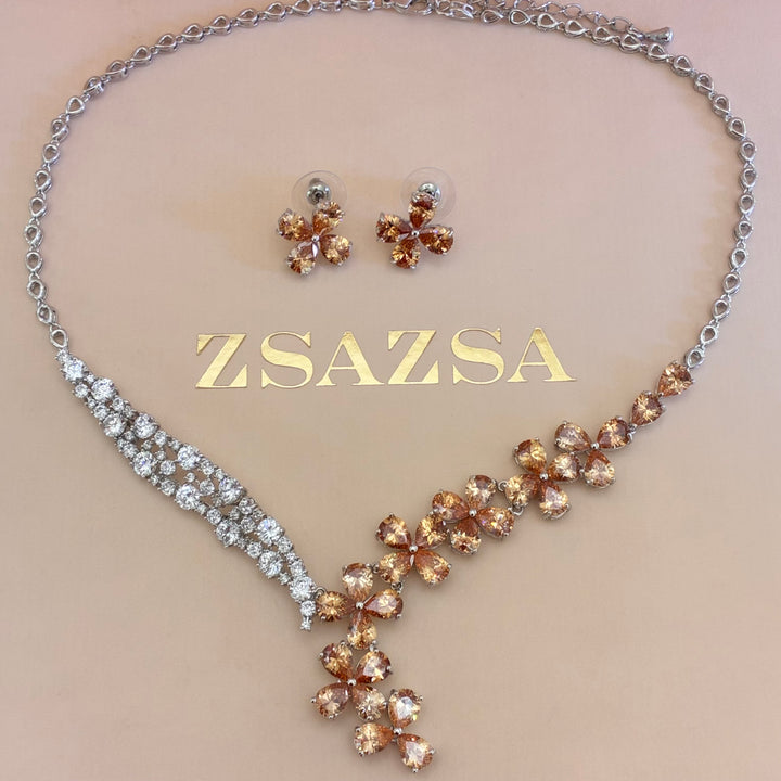 Peach flower zircone silver set