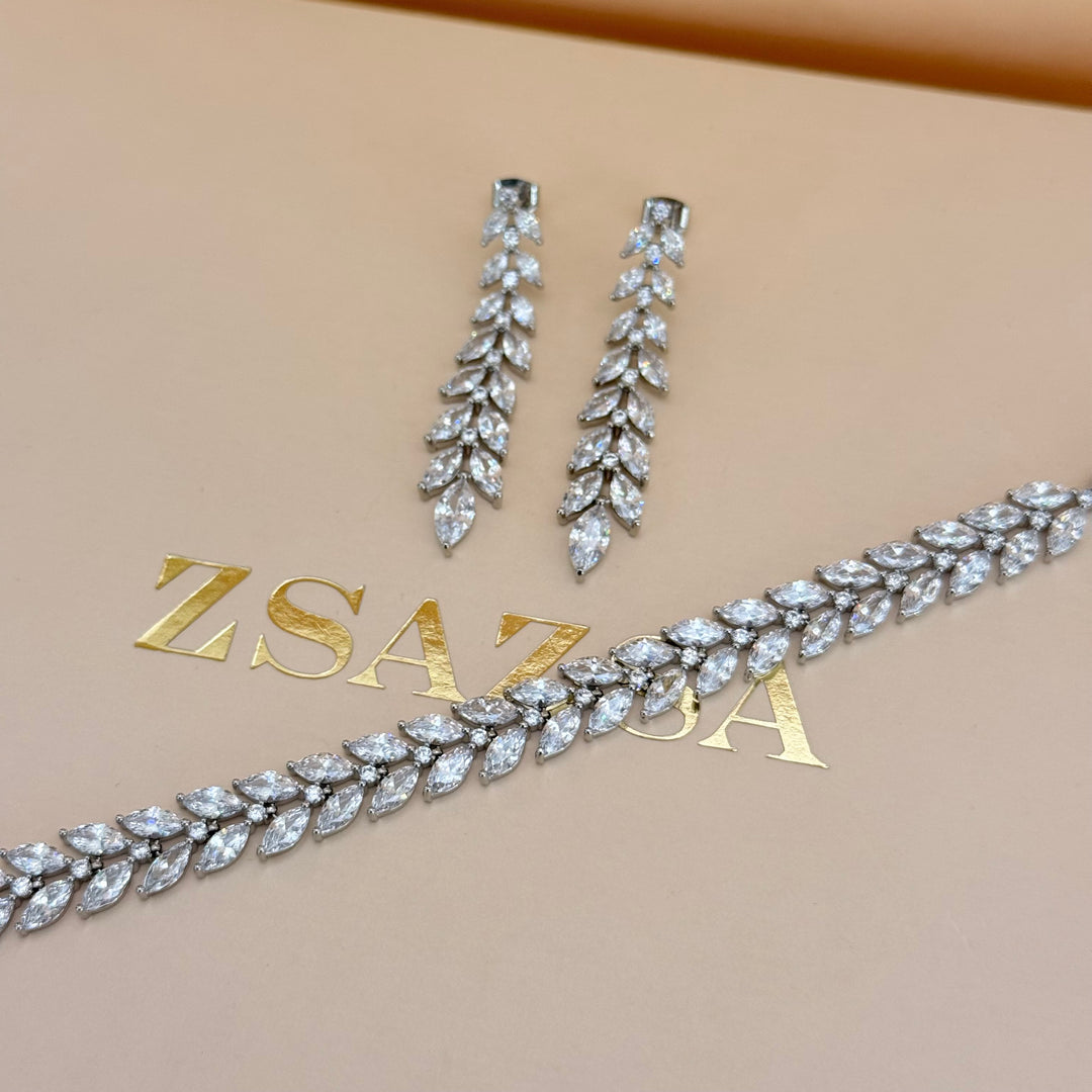Marquise zircone silver earrings and bracelet