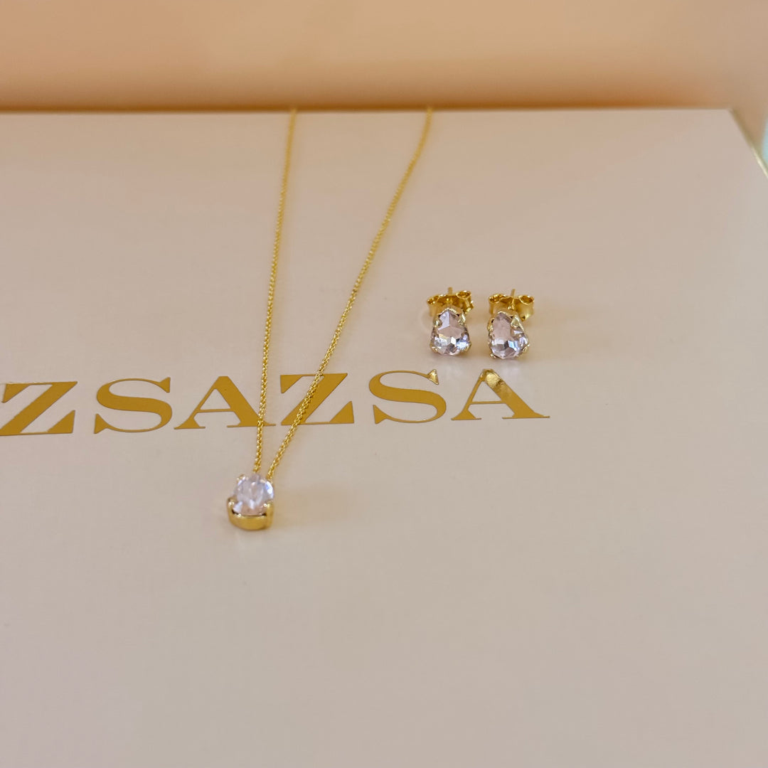 Dainty light pink teardrop sterling silver gold plated set