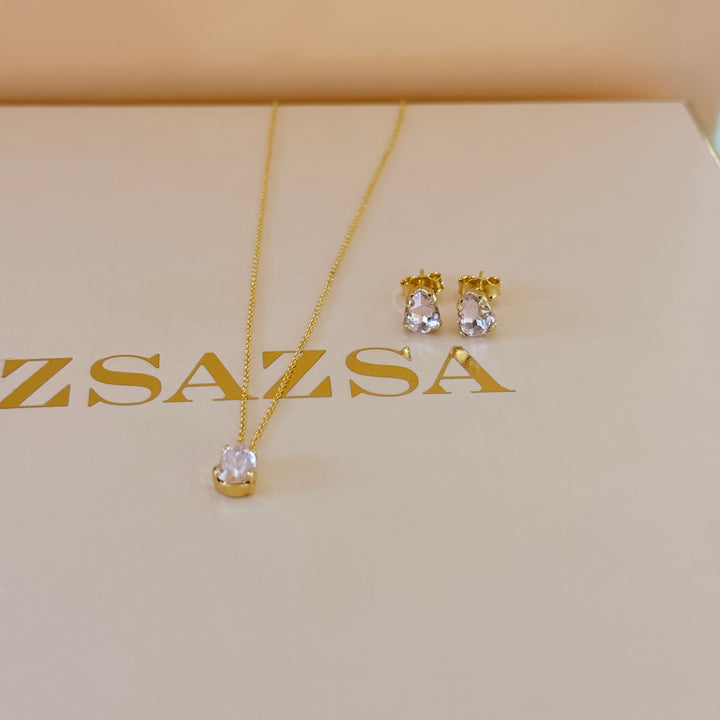 Dainty light pink teardrop sterling silver gold plated set