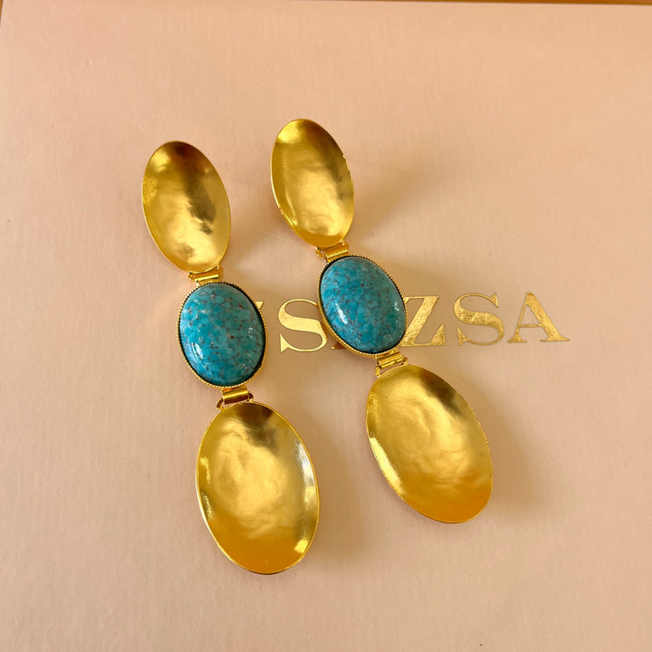 Turquoise ovals long earrings