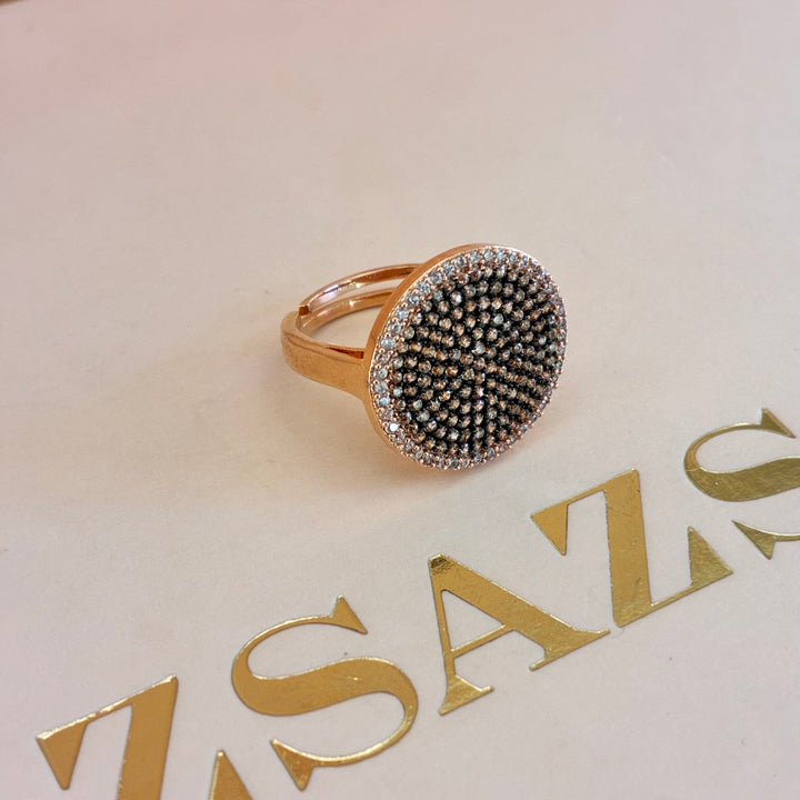 Round black zircone rose gold plated