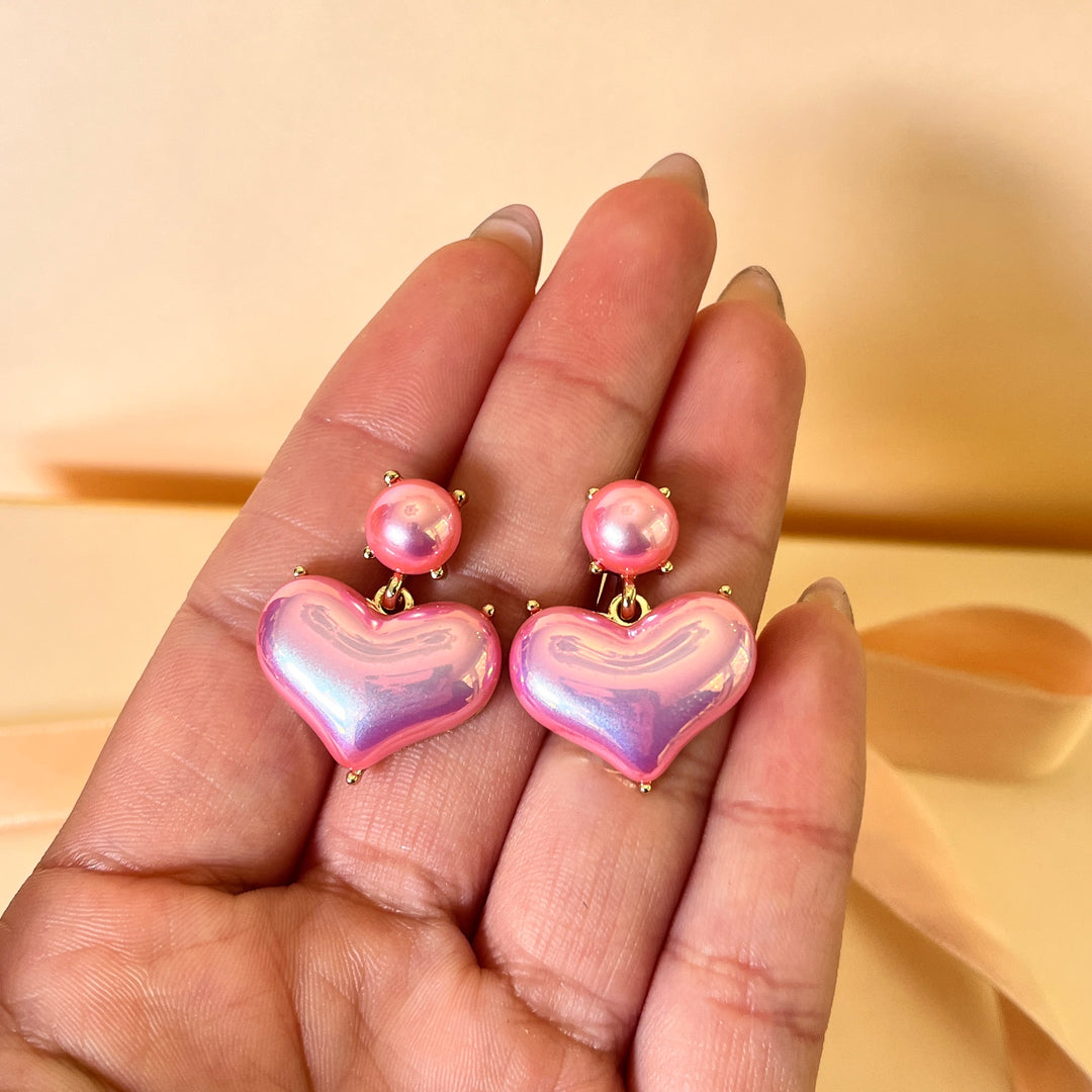 Pink heart gold plated earrings
