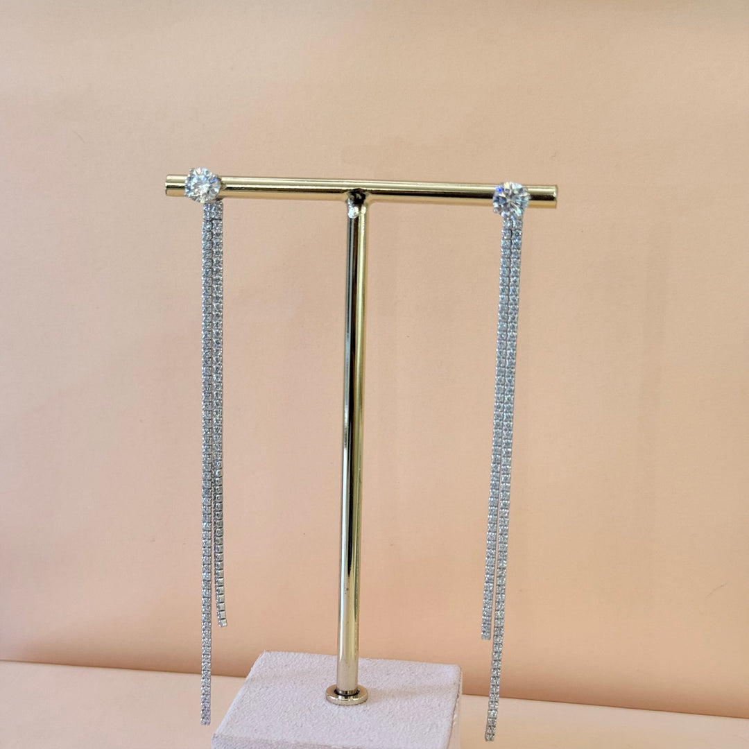 Solitaire studs with long backings zircone silver earrings