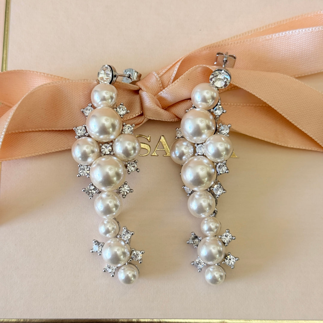 Swarovski crystals pearls silver chunky earrings