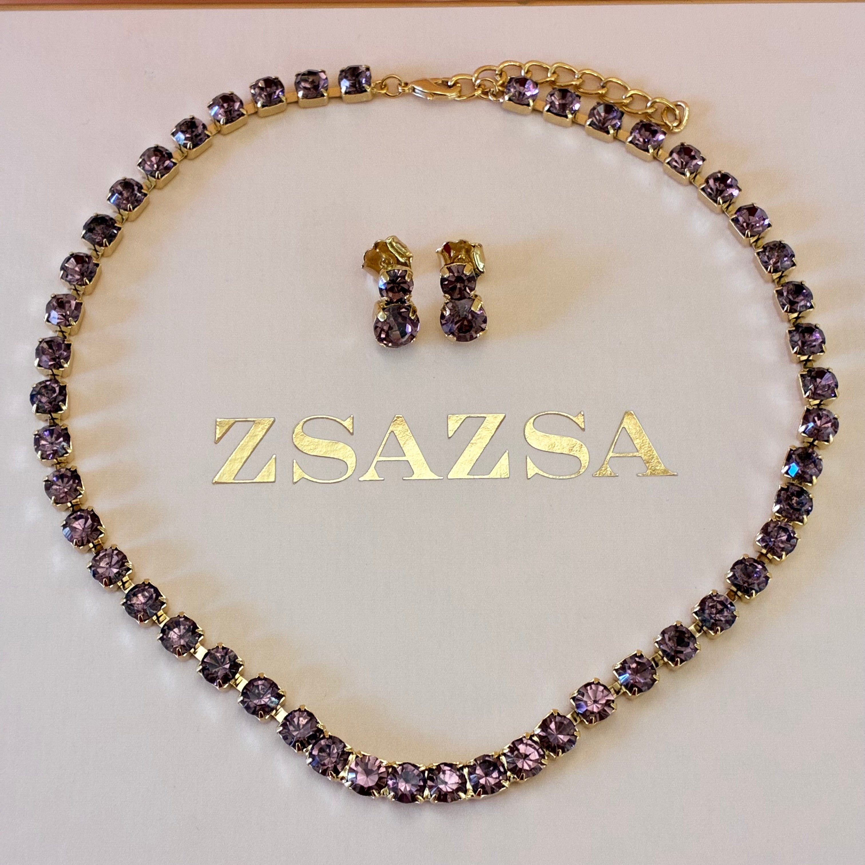 Mauve Swarovski crystals gold plated set