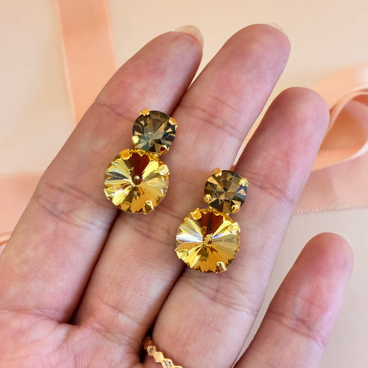Double round bronze gold plated earrings