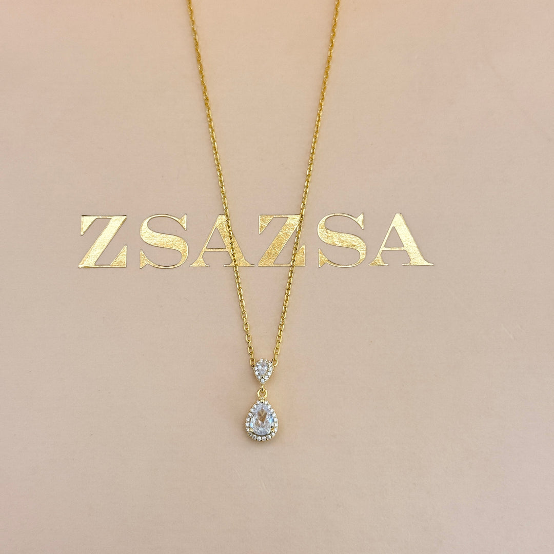 Teardrop sterling silver gold plated pendant set