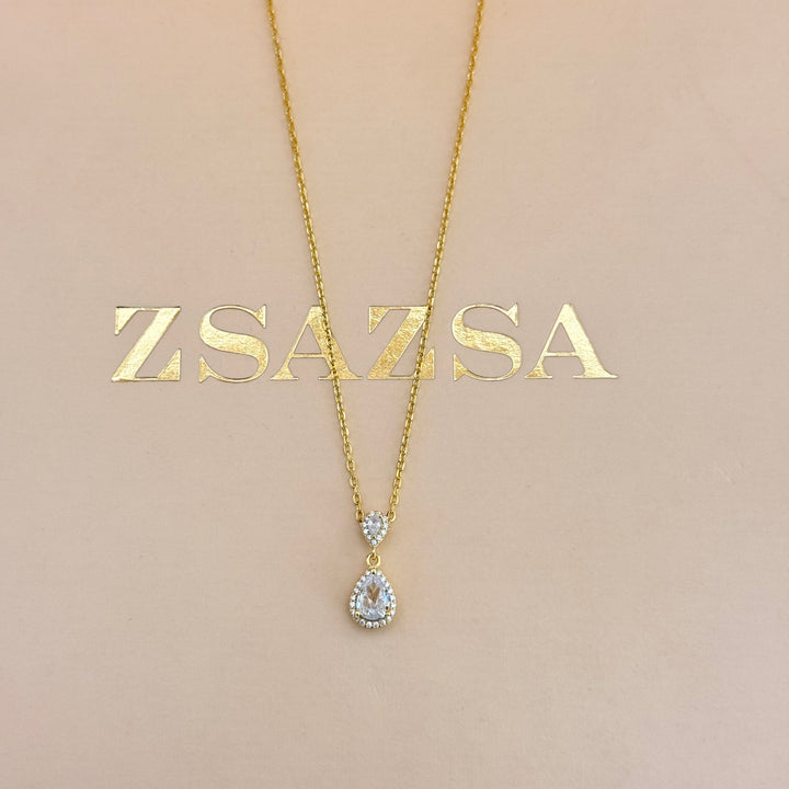 Teardrop sterling silver gold plated pendant set